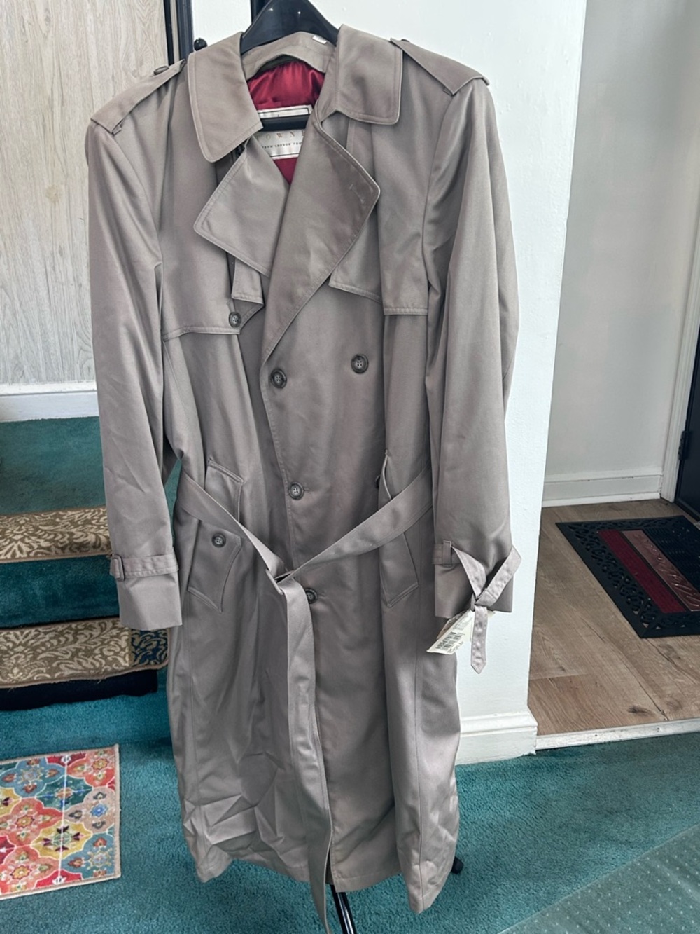 Vintage Towne From London Fog Taupe Trench Coat 42 Long NWT Removable Liner